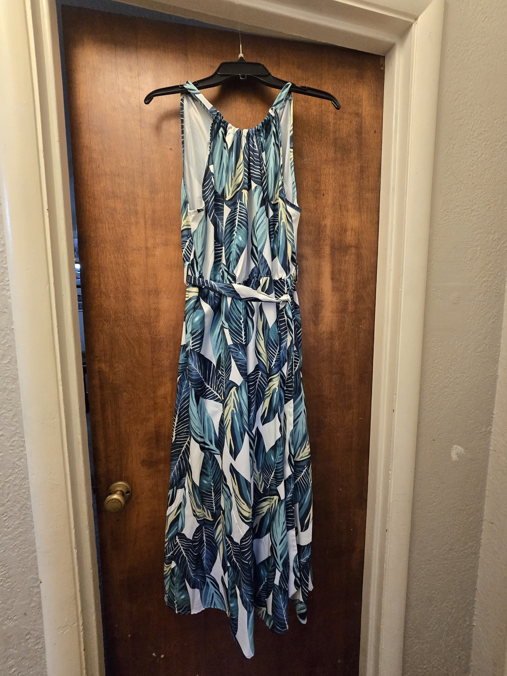 BloomChic Tropical Leaf Halter Maxi Dress - Blue & Teal